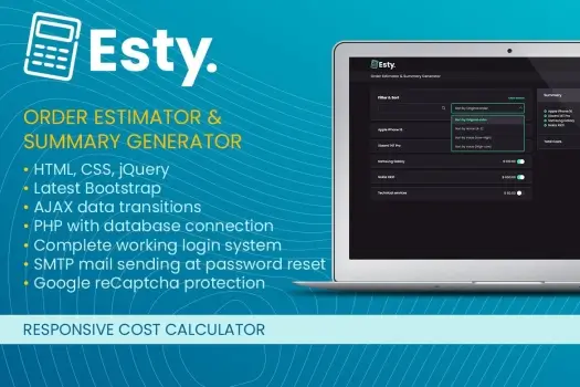 Esty | Order Estimator and Summary Generator | Landing Page Templates